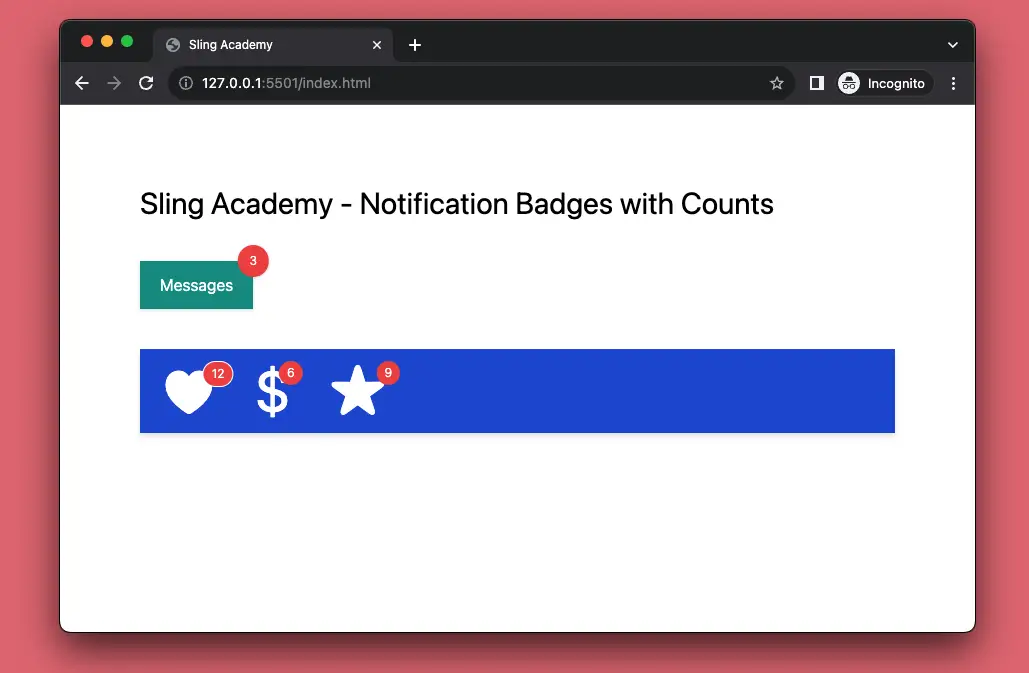 Tailwind Css Red Notification Badge With A Count Sling Academy